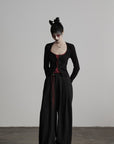 DOINDULGE Crinkled Wide Trousers with Red Thread