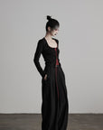 DOINDULGE Crinkled Wide Trousers with Red Thread