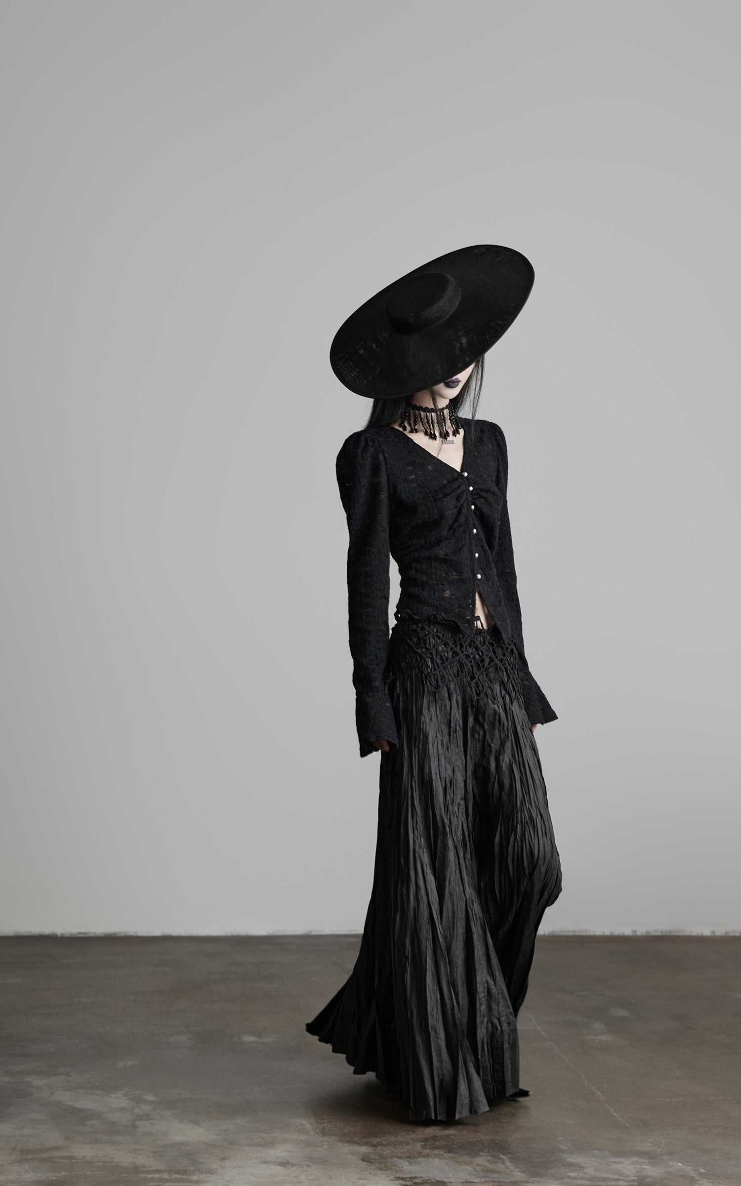DOINDULGE Crushed Maxi Skirt with 3D Knotwork Waistband