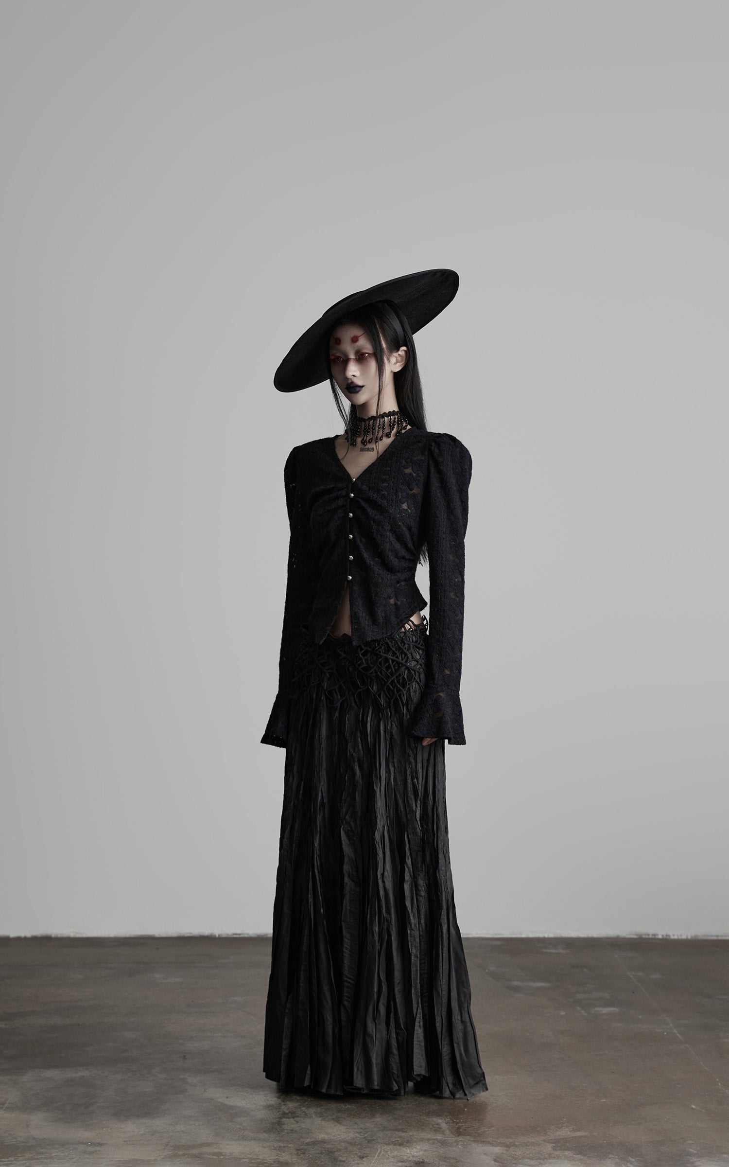 DOINDULGE Crushed Maxi Skirt with 3D Knotwork Waistband