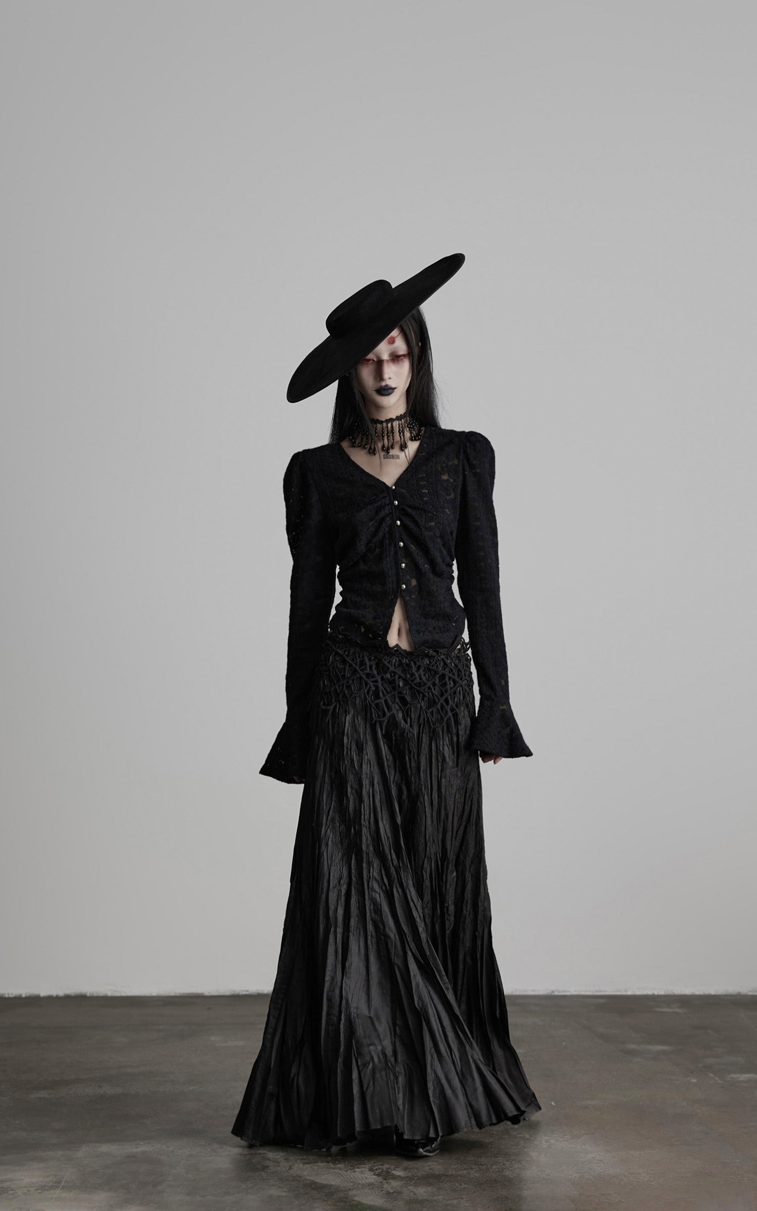 DOINDULGE Crushed Maxi Skirt with 3D Knotwork Waistband