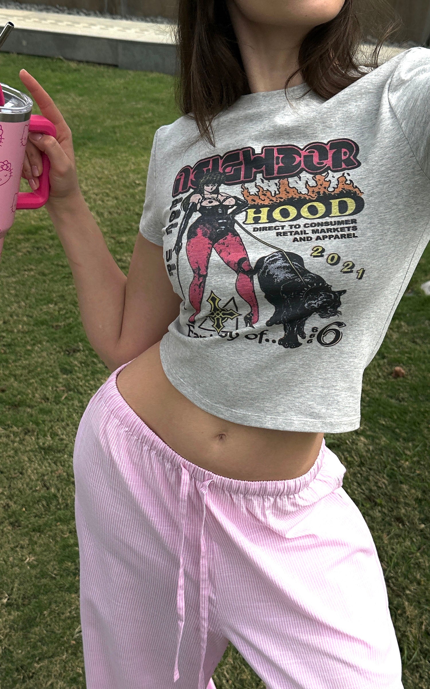 0122stepll 핑크 스트라이프 릴랙스 와이드 팬츠