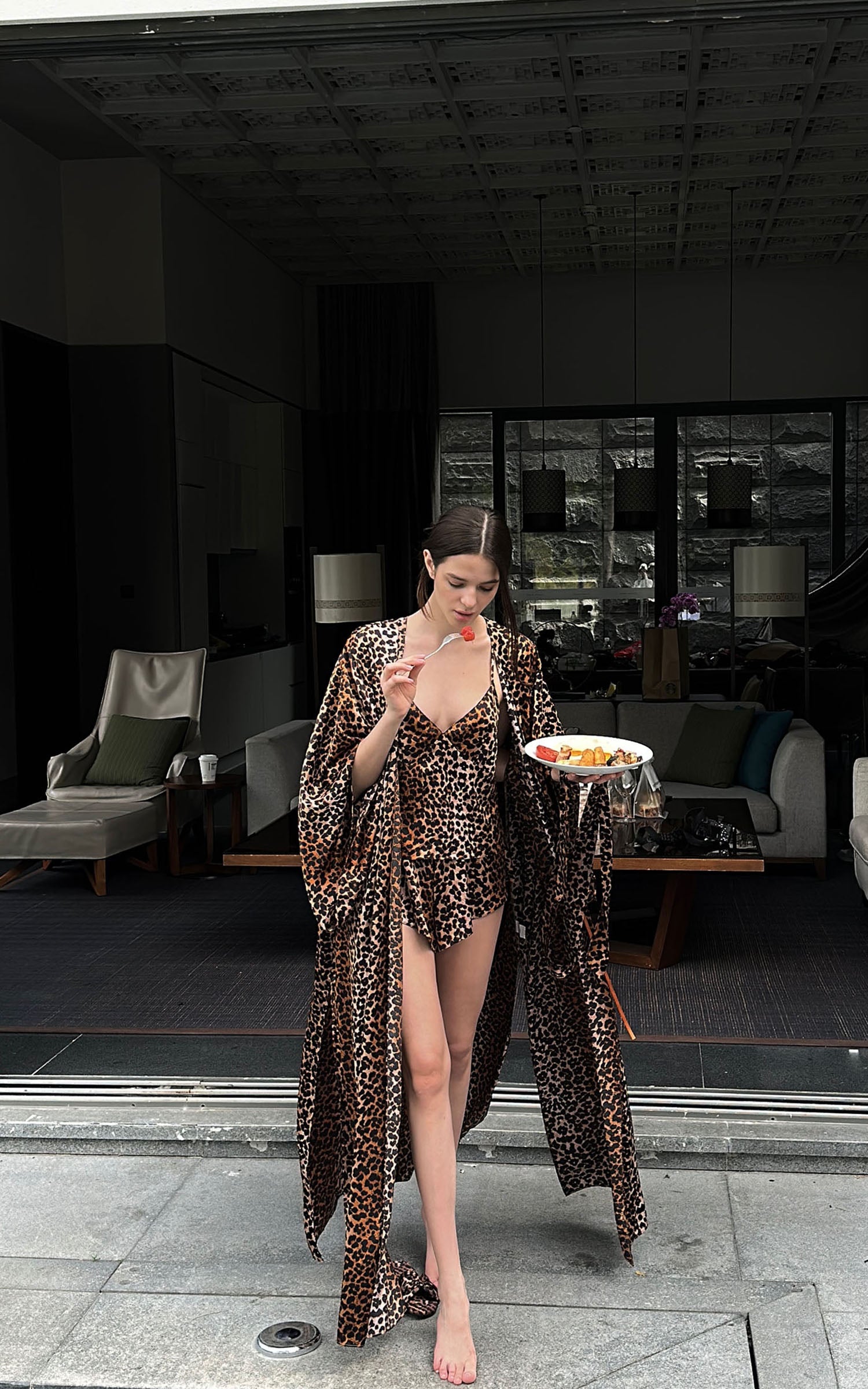 0122stepll Leopard Satin Lounge Pajama Set