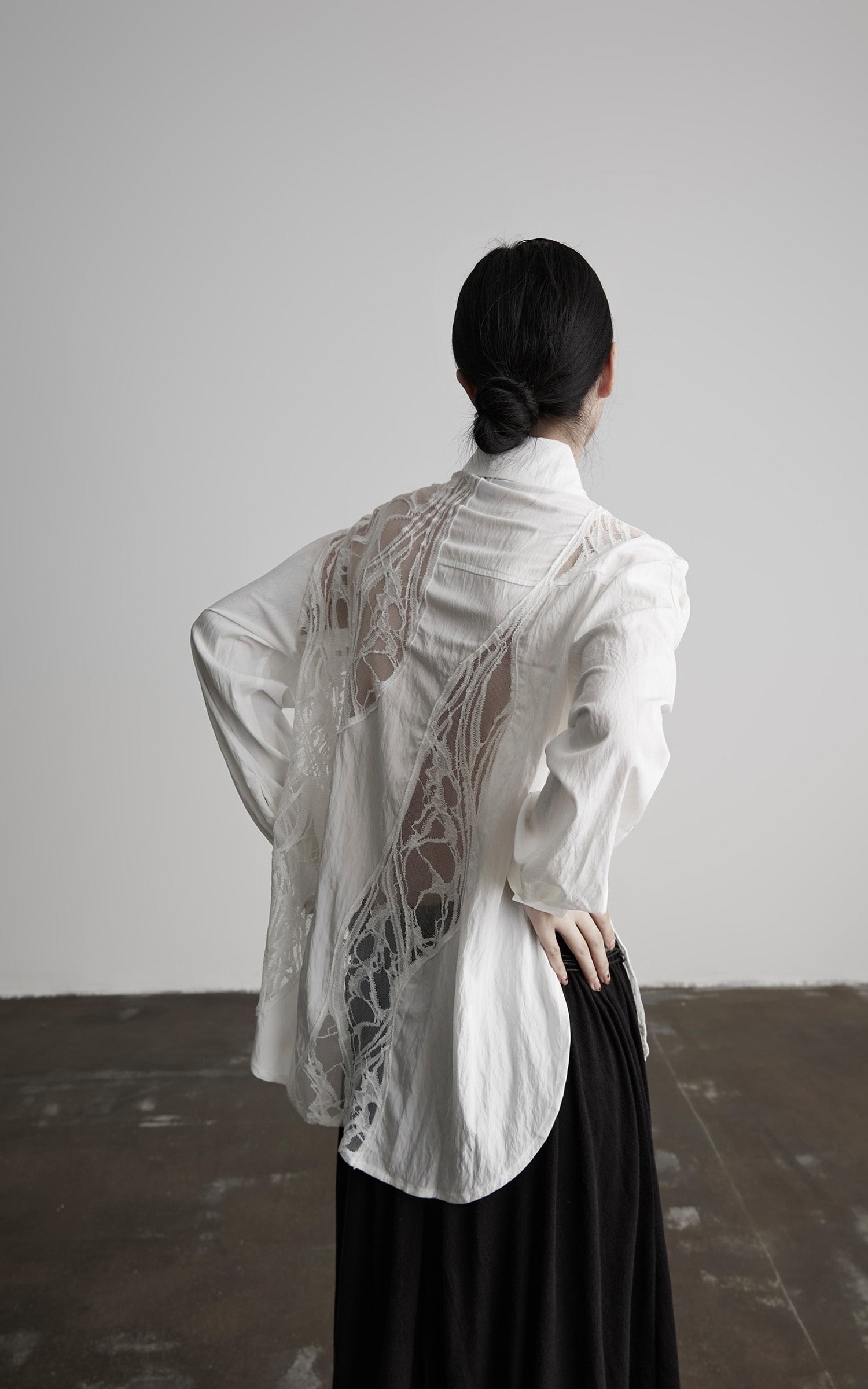 DOINDULGE Deconstructed Lace Paneled Shirt