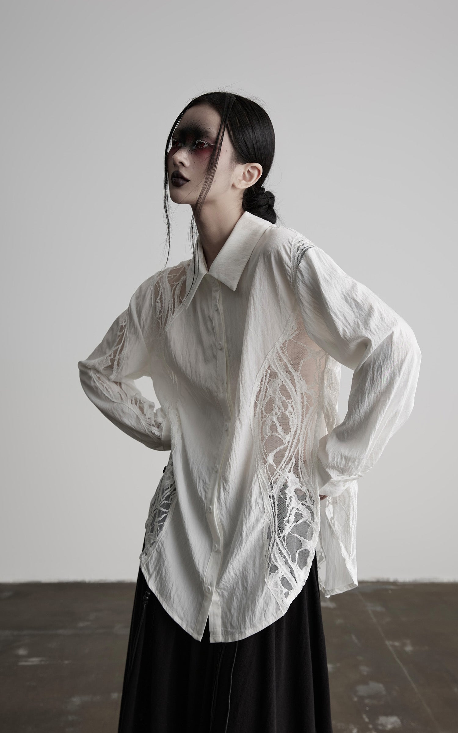 DOINDULGE Deconstructed Lace Paneled Shirt