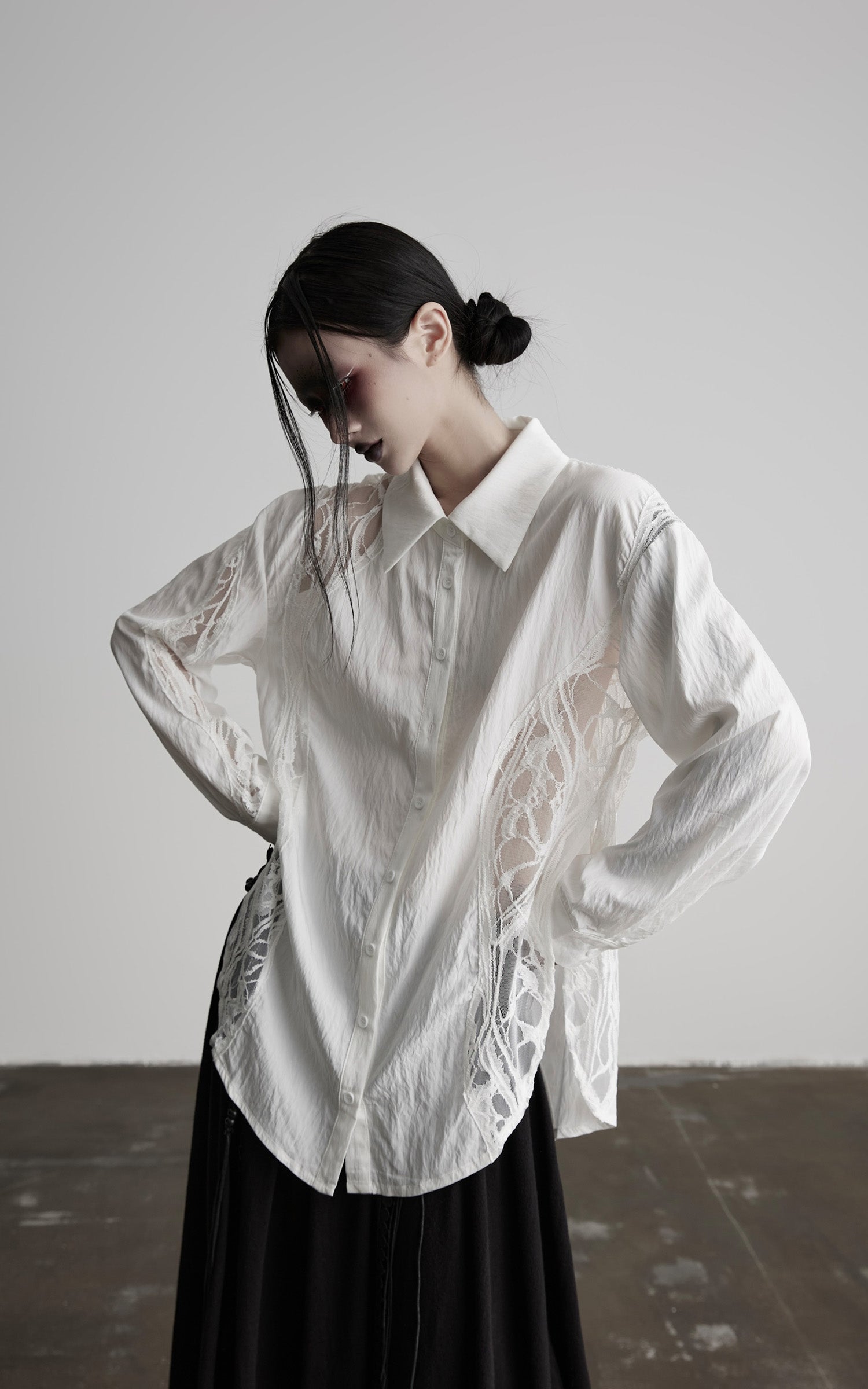 DOINDULGE Deconstructed Lace Paneled Shirt