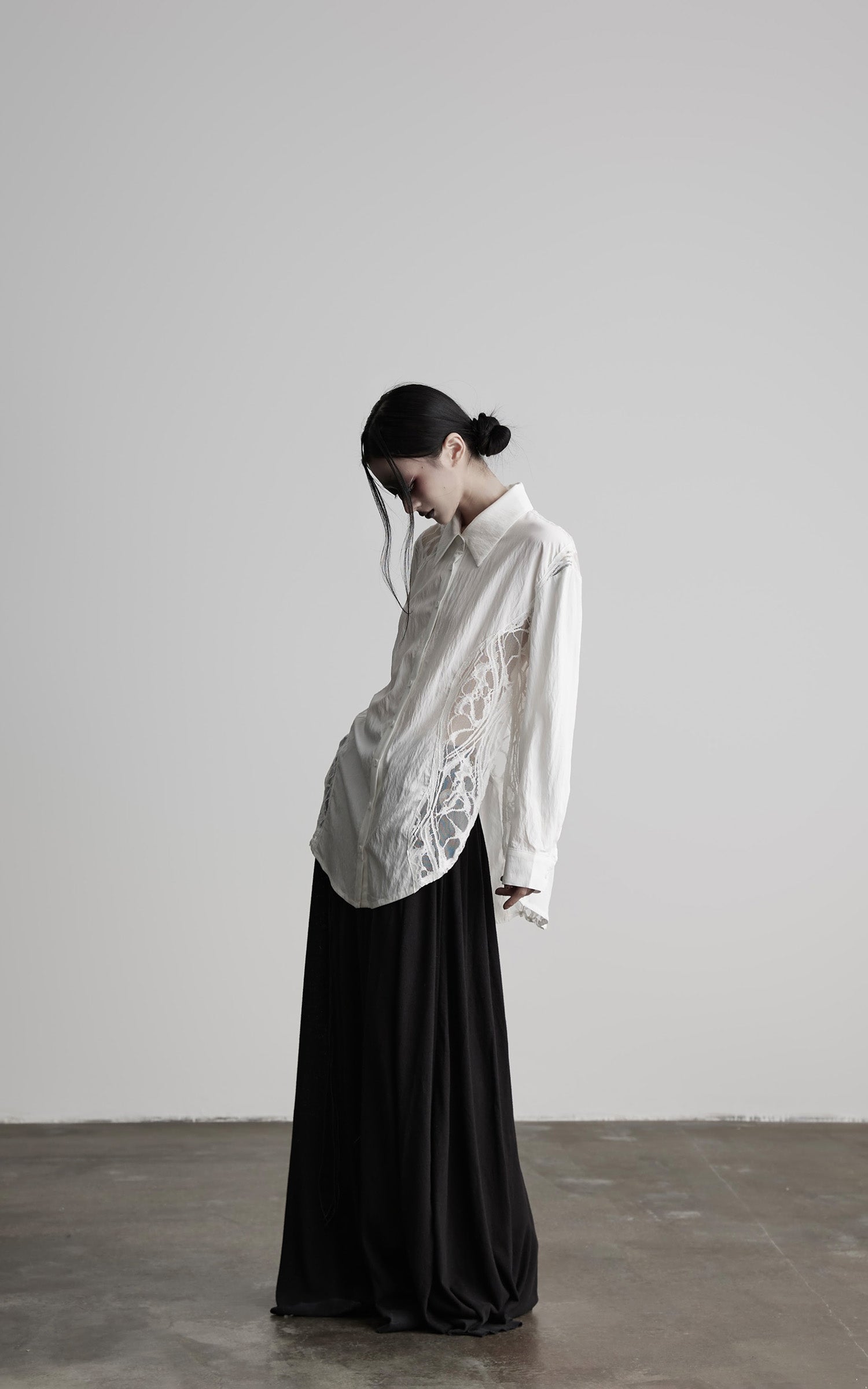 DOINDULGE Deconstructed Lace Paneled Shirt