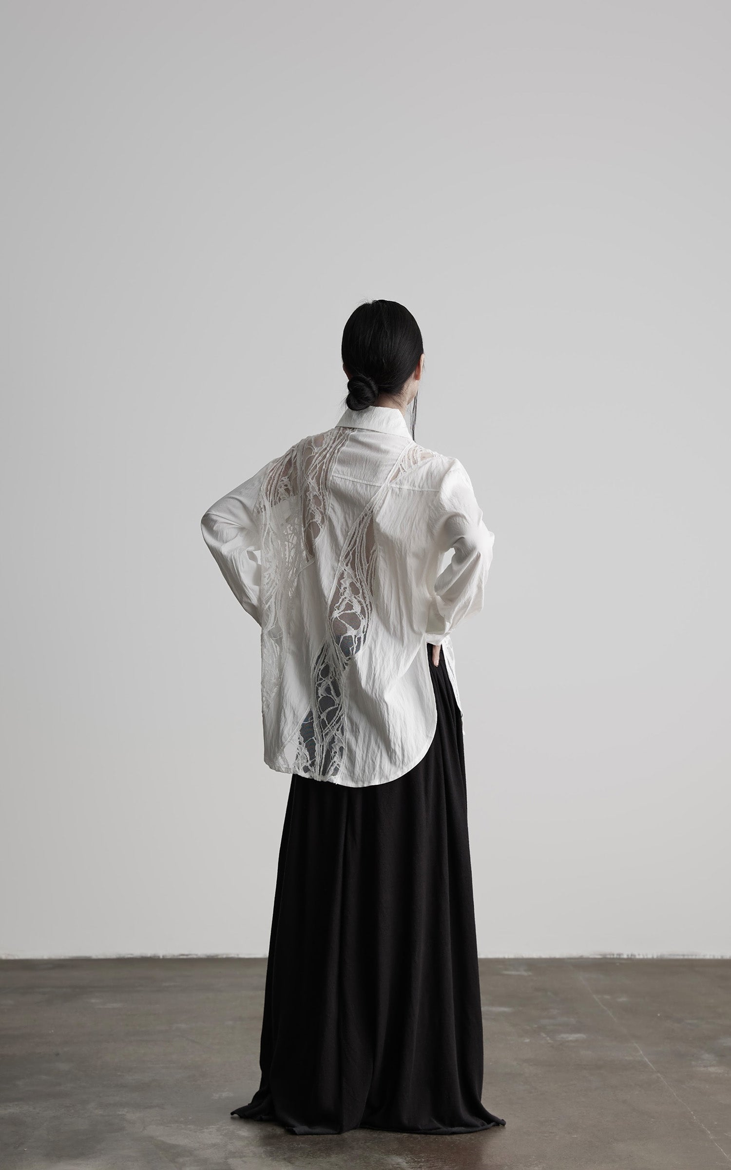 DOINDULGE Deconstructed Lace Paneled Shirt