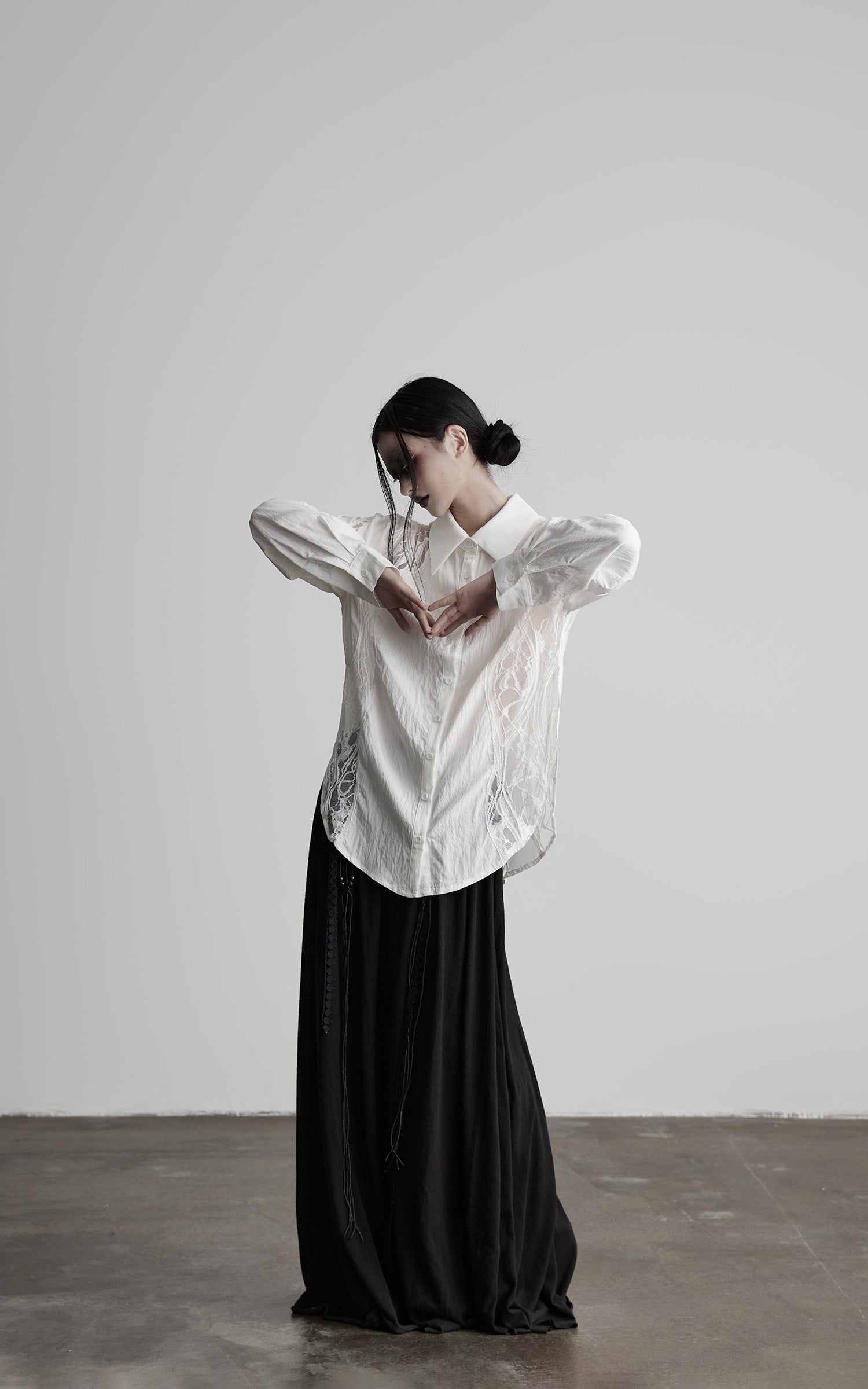 DOINDULGE Deconstructed Lace Paneled Shirt