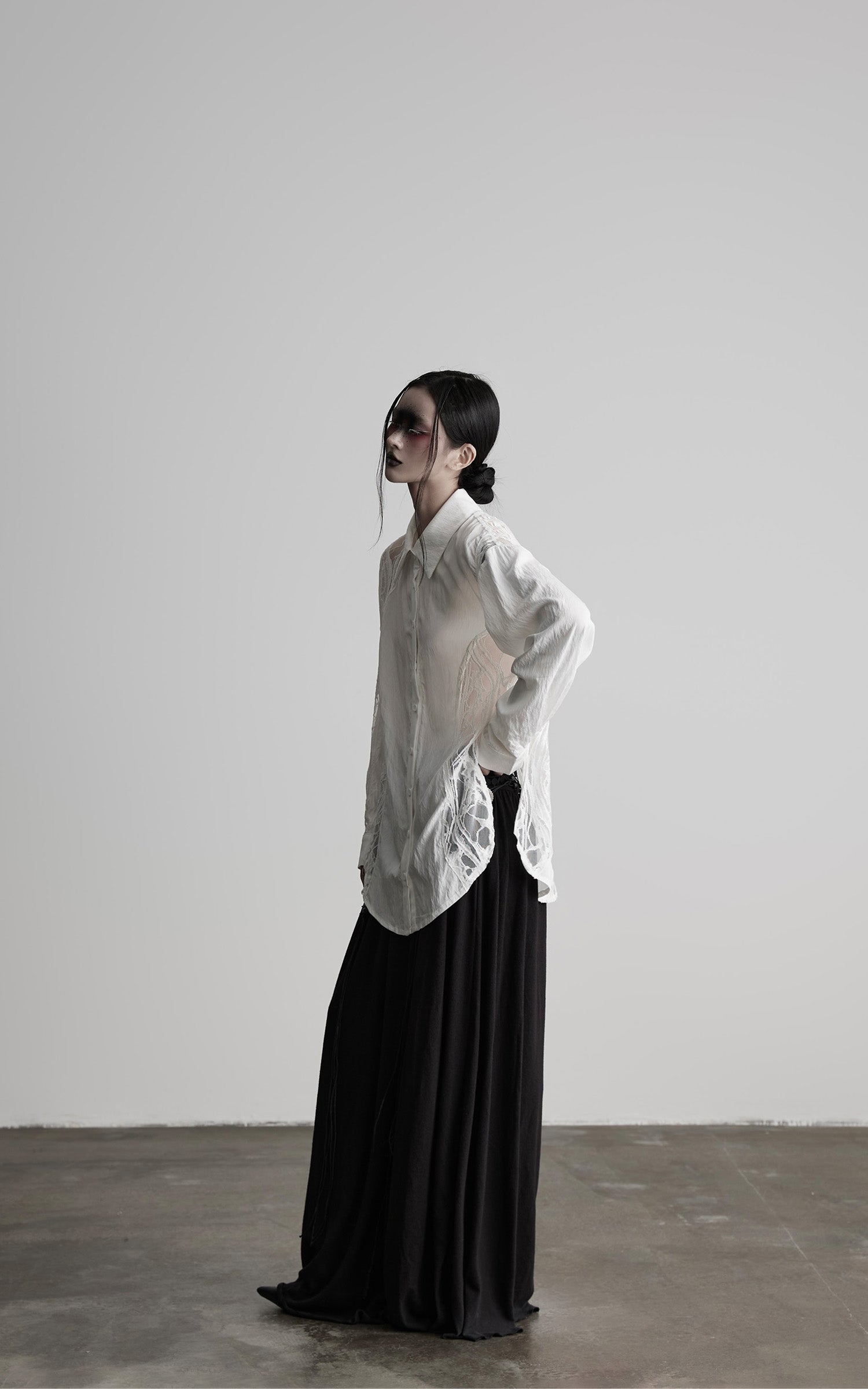 DOINDULGE Deconstructed Lace Paneled Shirt