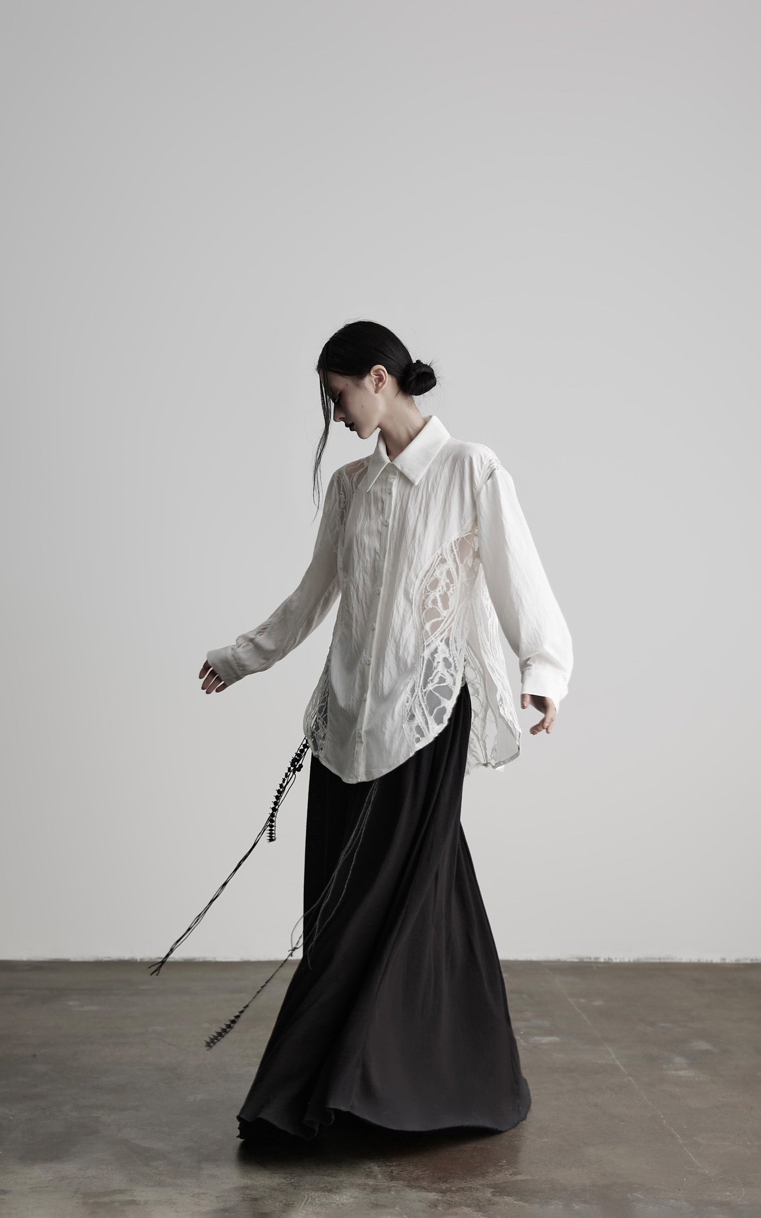 DOINDULGE Deconstructed Lace Paneled Shirt