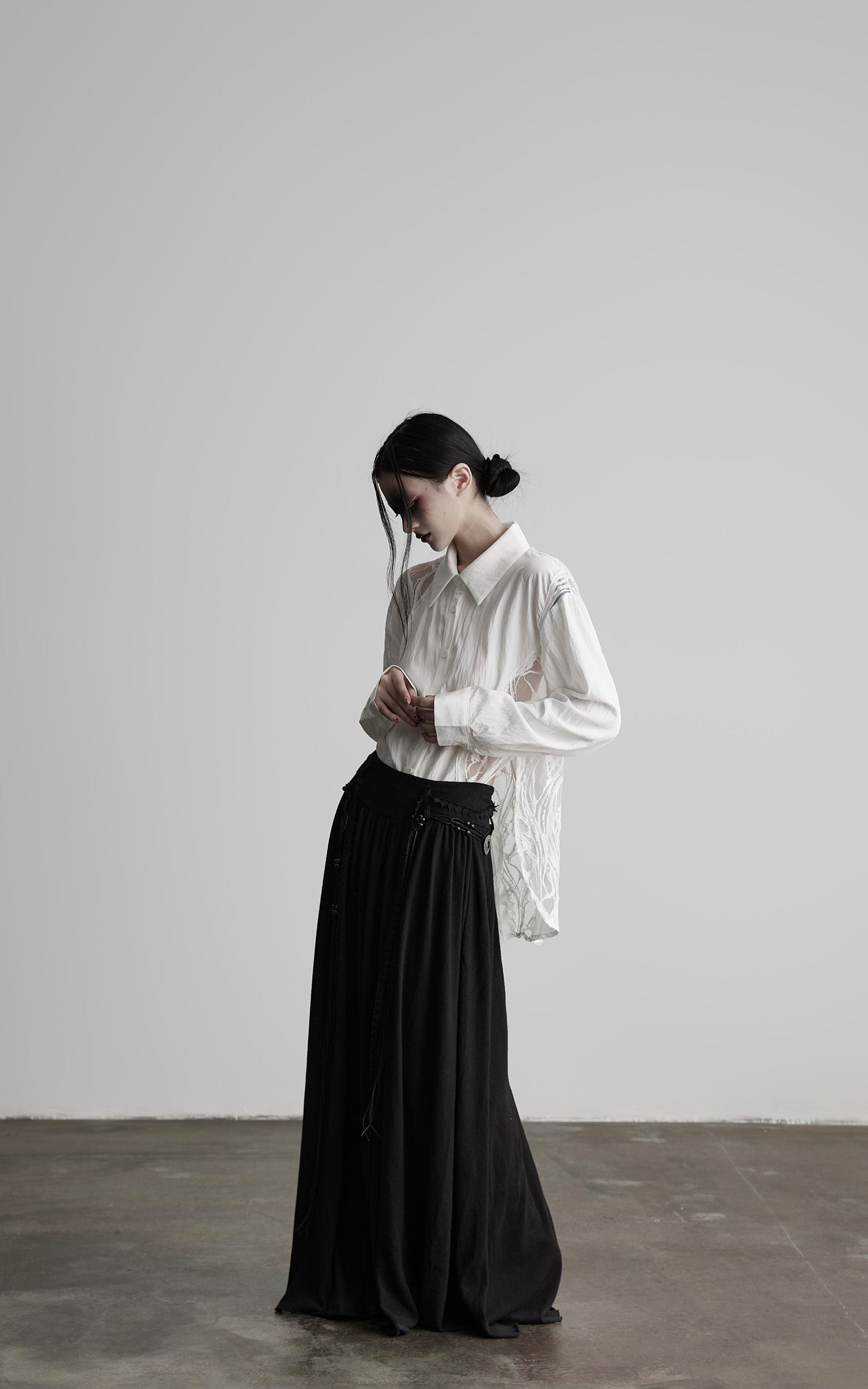 DOINDULGE Deconstructed Lace Paneled Shirt