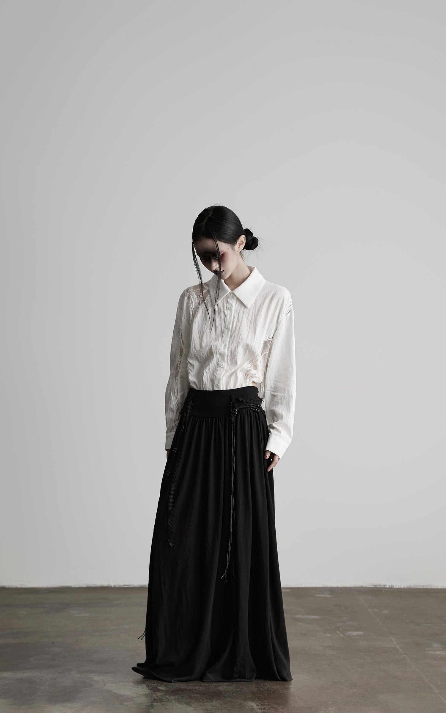 DOINDULGE Deconstructed Lace Paneled Shirt