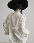 DOINDULGE Baroque Embroidered Blouse with Ruffled Lace Panels