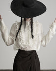 DOINDULGE Baroque Embroidered Blouse with Ruffled Lace Panels