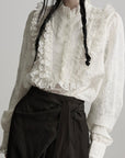 DOINDULGE Baroque Embroidered Blouse with Ruffled Lace Panels
