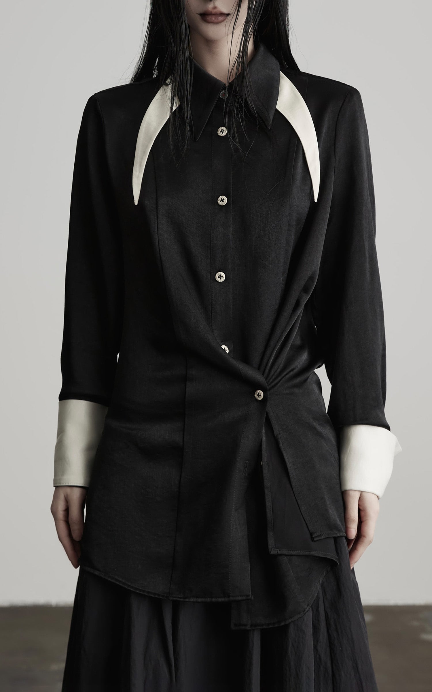 DOINDULGE Deconstructed Asymmetric Contrast Shirt