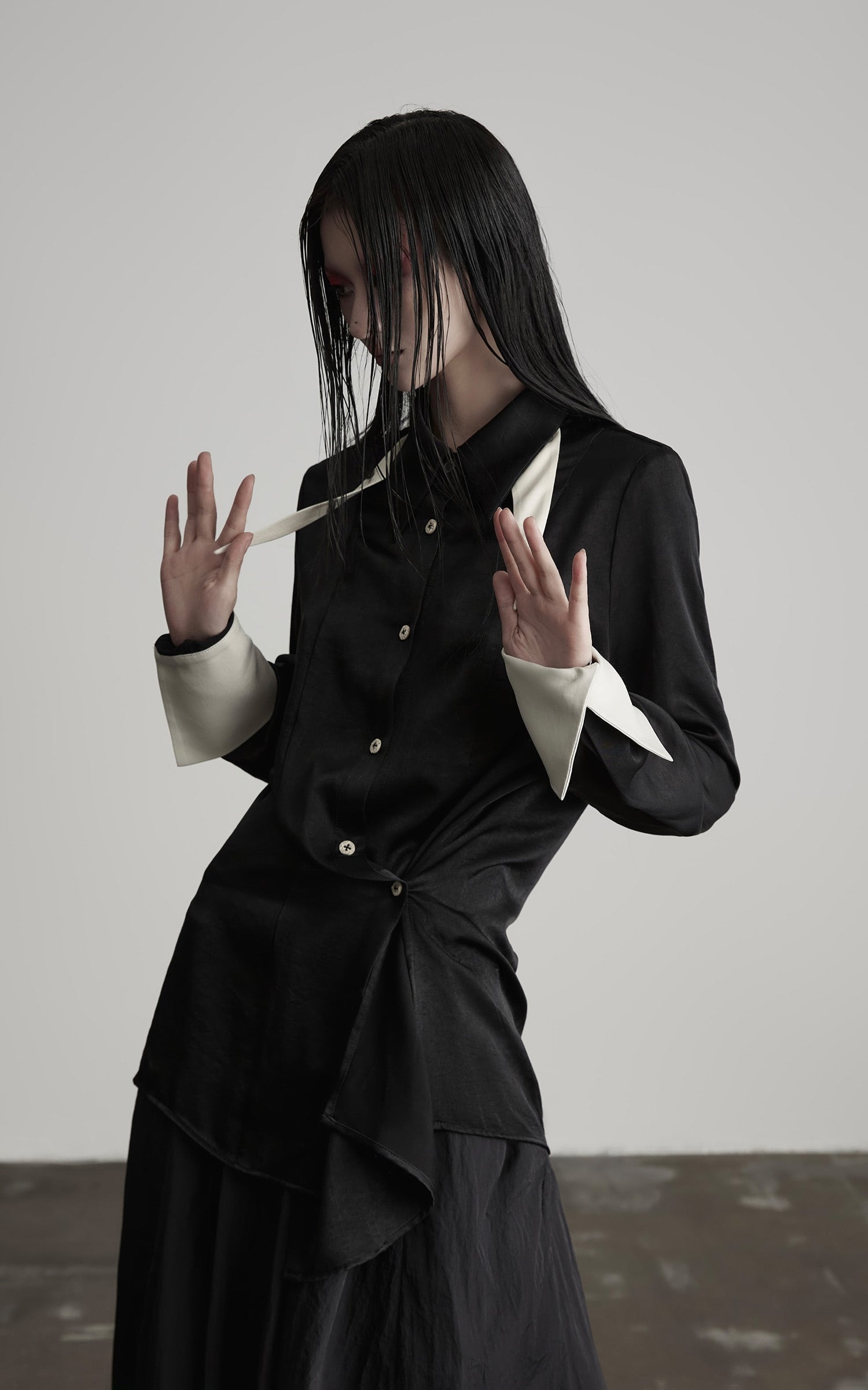 DOINDULGE Deconstructed Asymmetric Contrast Shirt