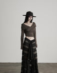DOINDULGE Layered Sheer Drape Skirt with Lace Panels