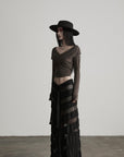 DOINDULGE Layered Sheer Drape Skirt with Lace Panels