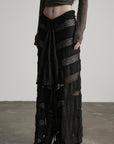 DOINDULGE Layered Sheer Drape Skirt with Lace Panels