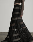 DOINDULGE Layered Sheer Drape Skirt with Lace Panels