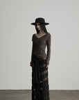 DOINDULGE Layered Sheer Drape Skirt with Lace Panels