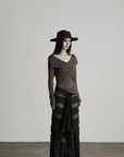 DOINDULGE Layered Sheer Drape Skirt with Lace Panels