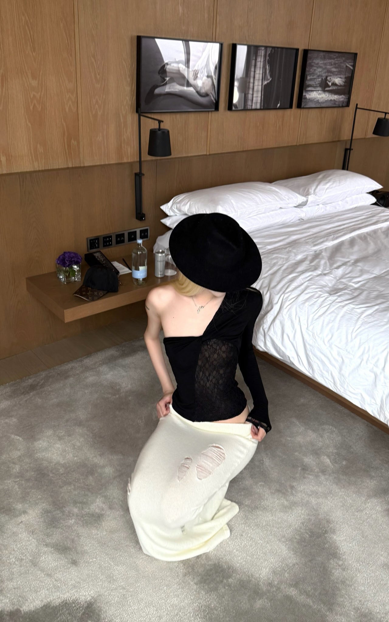 Rase le sol Lace and Mesh Panel Off-Shoulder Top - PINKPARKS