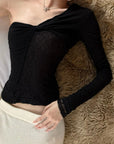 Rase le sol Lace and Mesh Panel Off-Shoulder Top - PINKPARKS