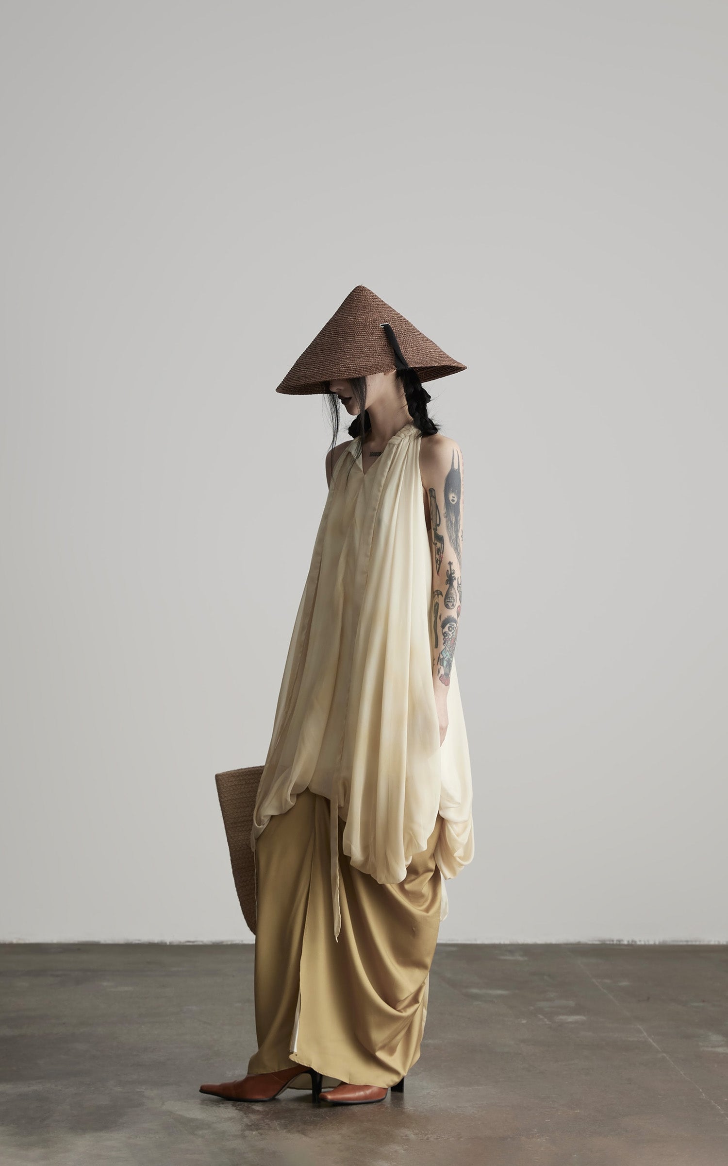 DOINDULGE Ethereal Draped Halter Dress with Voluminous Silk Layers