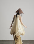DOINDULGE Ethereal Draped Halter Dress with Voluminous Silk Layers