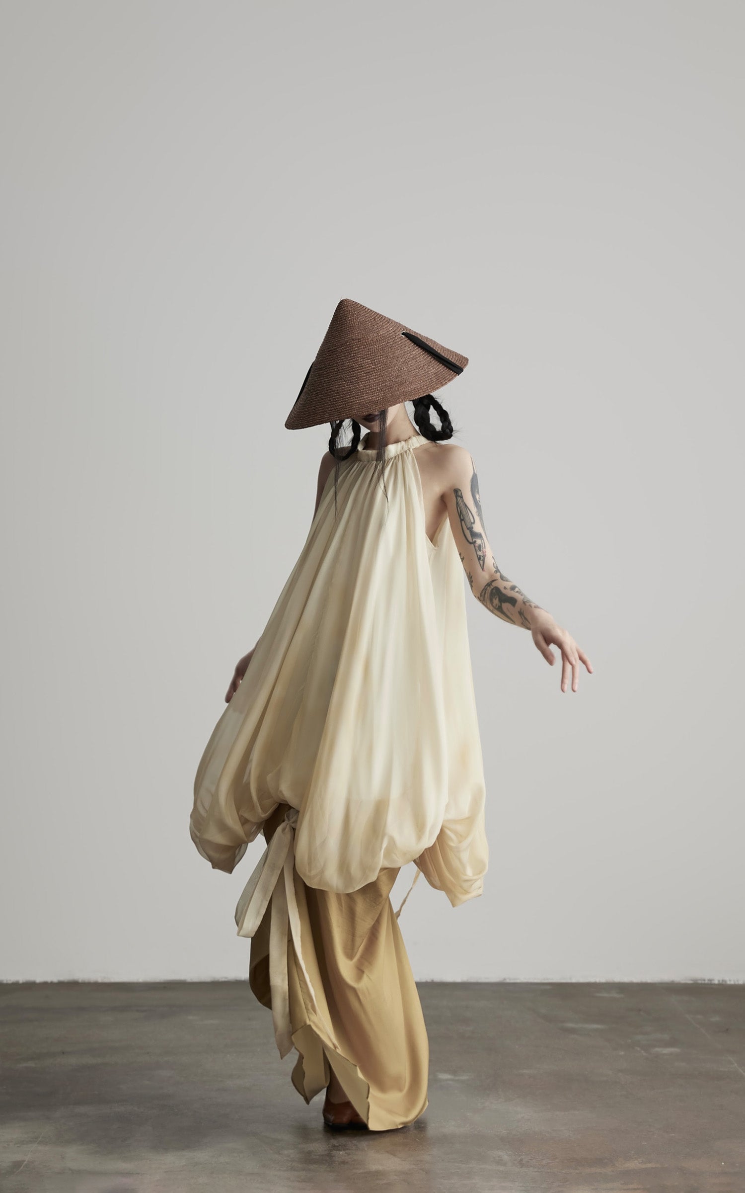 DOINDULGE Ethereal Draped Halter Dress with Voluminous Silk Layers