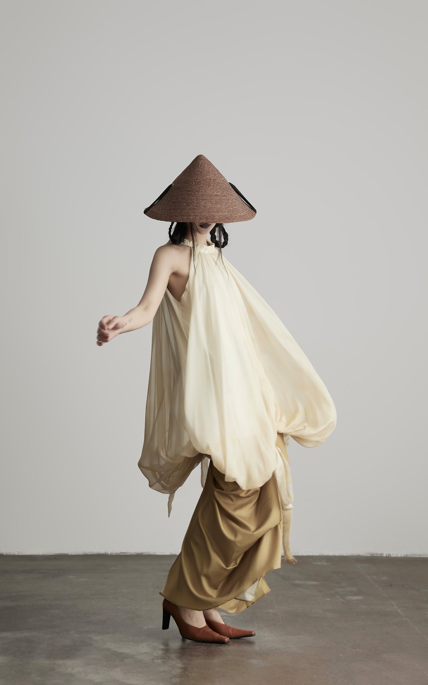 DOINDULGE Ethereal Draped Halter Dress with Voluminous Silk Layers