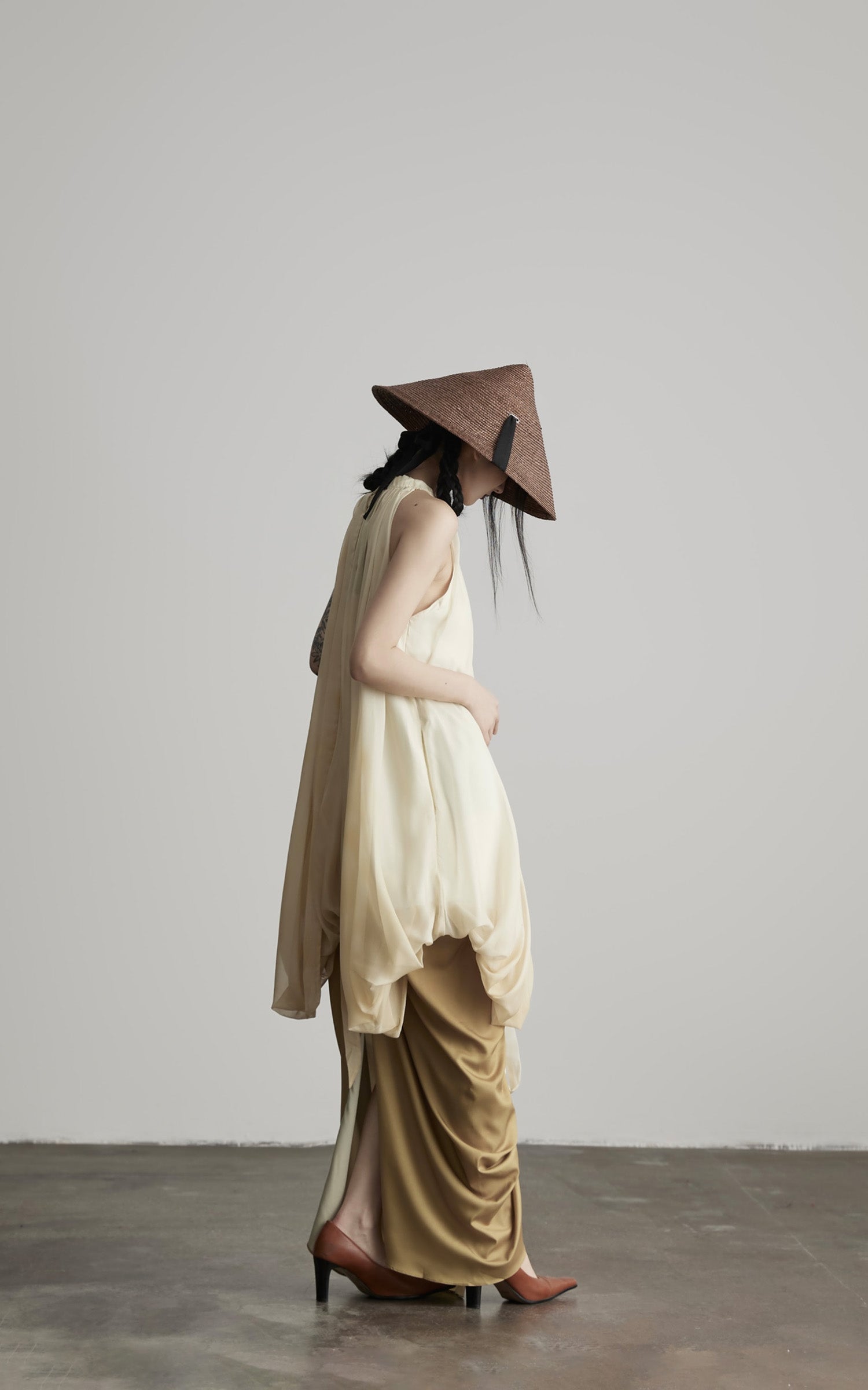 DOINDULGE Ethereal Draped Halter Dress with Voluminous Silk Layers