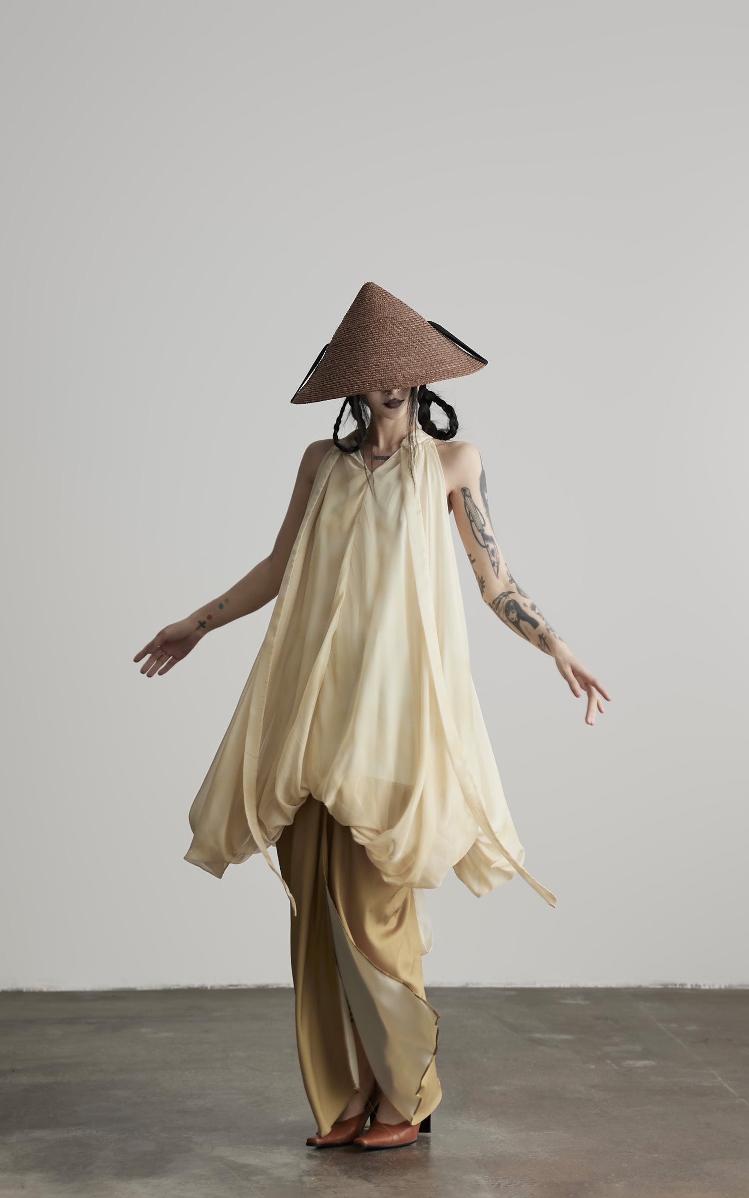 DOINDULGE Ethereal Draped Halter Dress with Voluminous Silk Layers