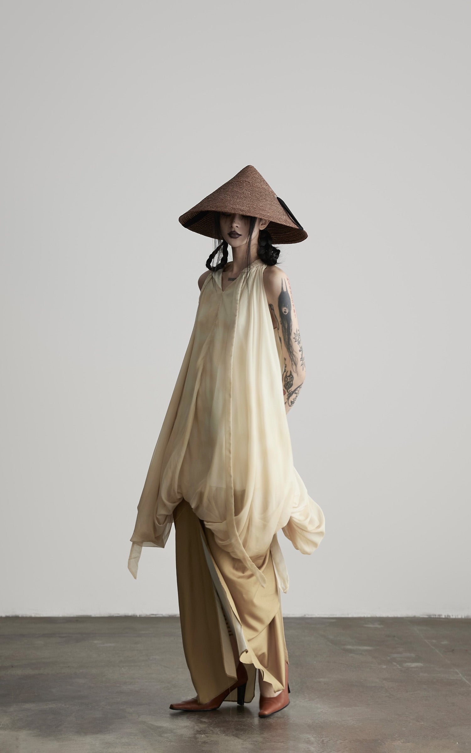 DOINDULGE Ethereal Draped Halter Dress with Voluminous Silk Layers