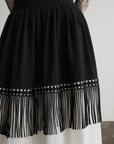 DOINDULGE Fringe Paneled Layered Skirt with Pleats and Contrast Hem