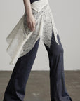DOINDULGE Lace Overlay Denim Pants