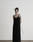 DOINDULGE Lace Panel Long Dress with Carved Horn Beads and Ring Strap Detail