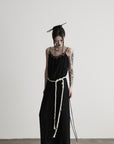 DOINDULGE Lace Panel Long Dress with Carved Horn Beads and Ring Strap Detail