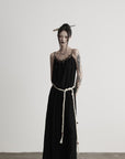 DOINDULGE Lace Panel Long Dress with Carved Horn Beads and Ring Strap Detail