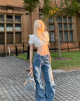 Rase le sol Distressed Wide-Leg Washed Denim Jeans - PINKPARKS