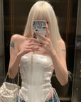 Rase le sol Satin Corset Top with Gloss Finish - PINKPARKS
