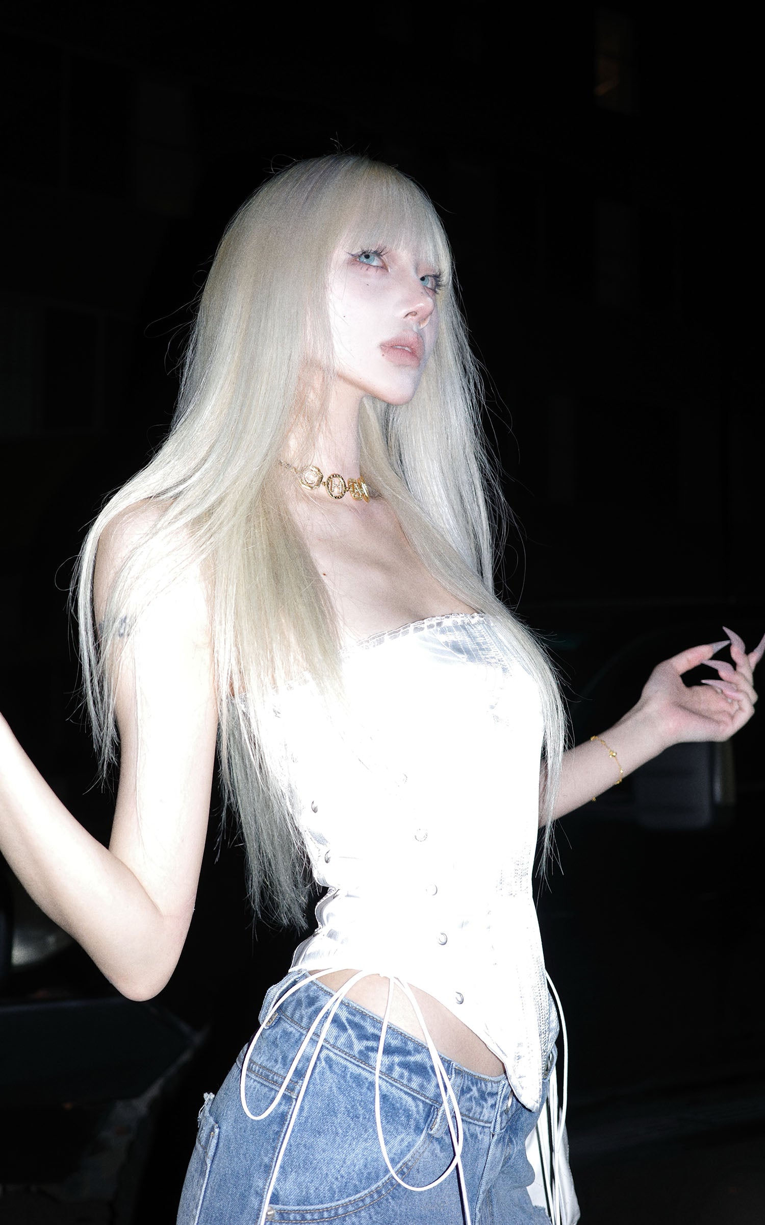 Rase le sol Satin Corset Top with Gloss Finish - PINKPARKS