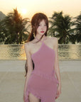 DreamyNerd Ruffle Cutout Halter Maxi Dress - PINKPARKS