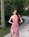 DreamyNerd Ruffle Cutout Halter Maxi Dress - PINKPARKS