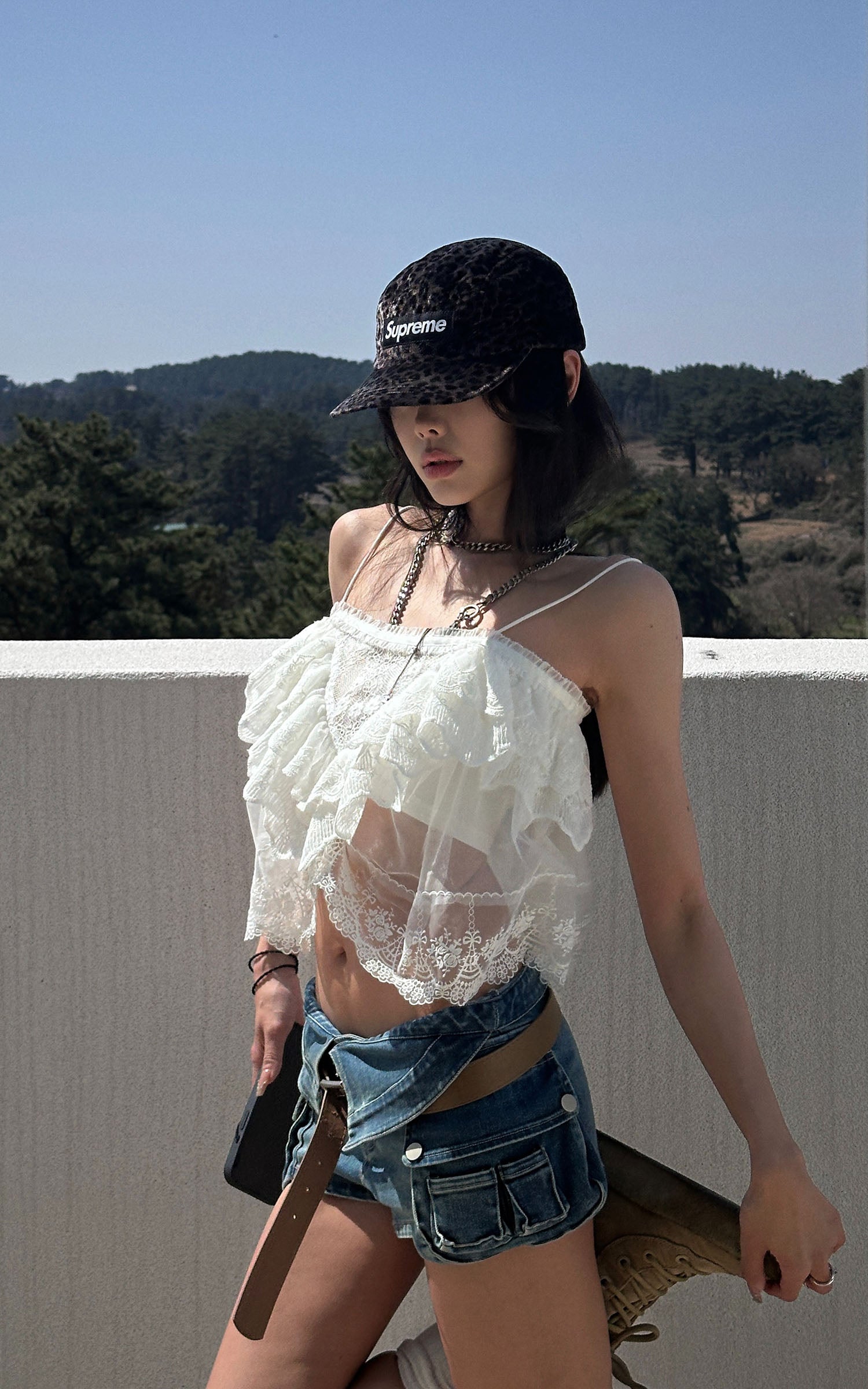 WARDEN EDGE Collar-Waist Deconstructed Denim Shorts - PINKPARKS