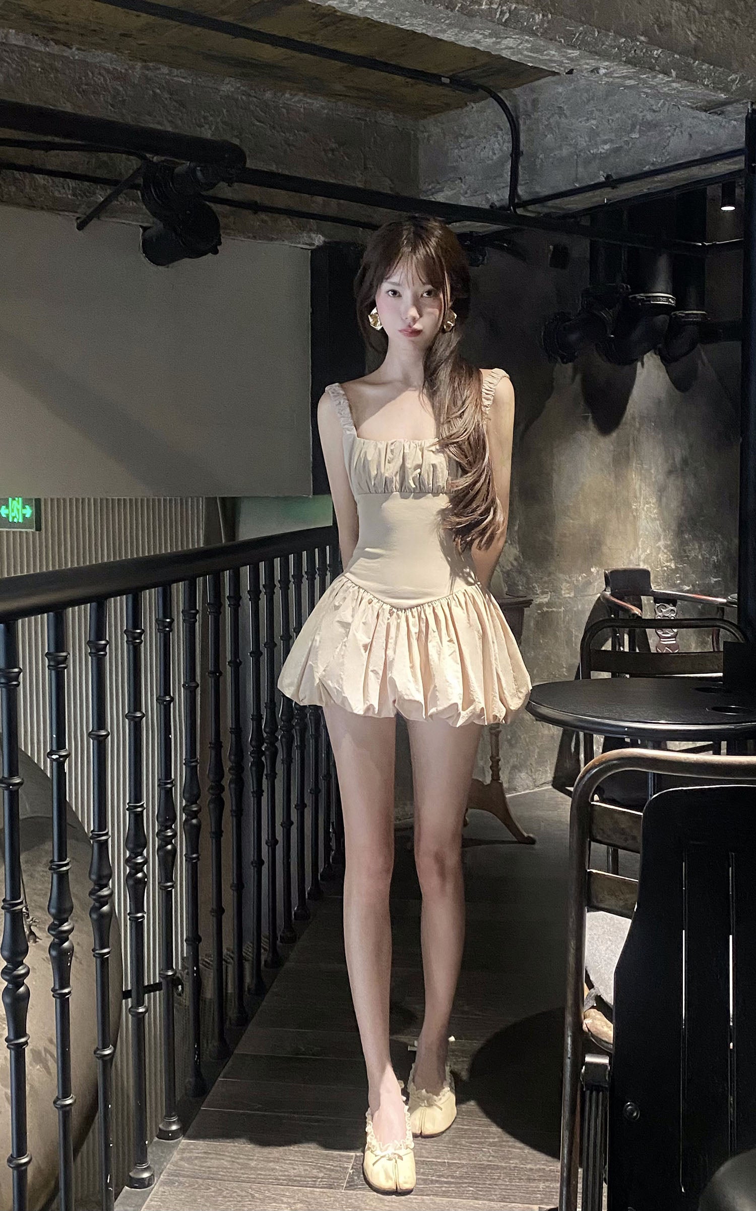 DreamyNerd Ruched Bubble Mini Dress in Champagne - PINKPARKS