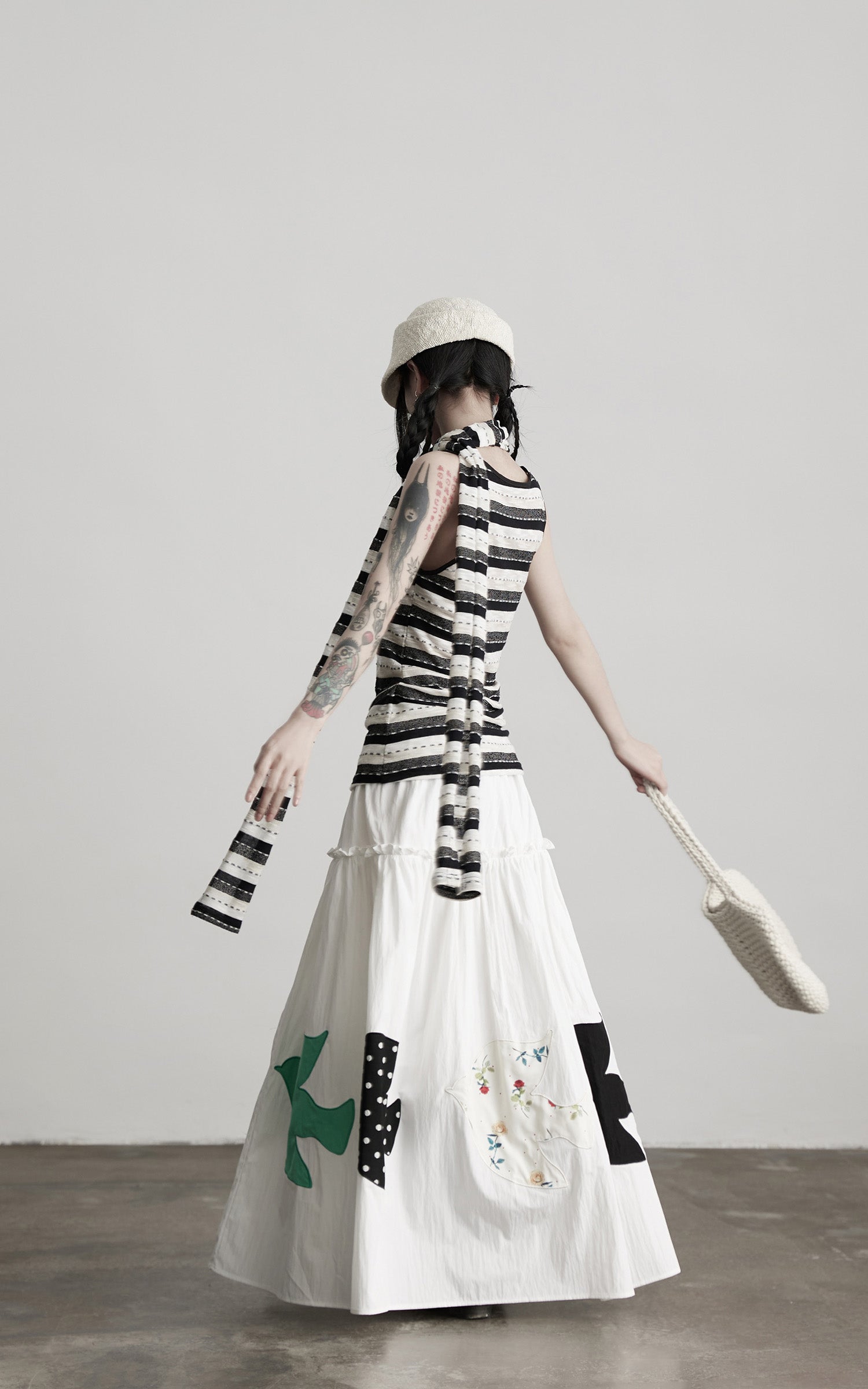 DOINDULGE Striped Deconstructed Tank Top and Elongated Scarf Set